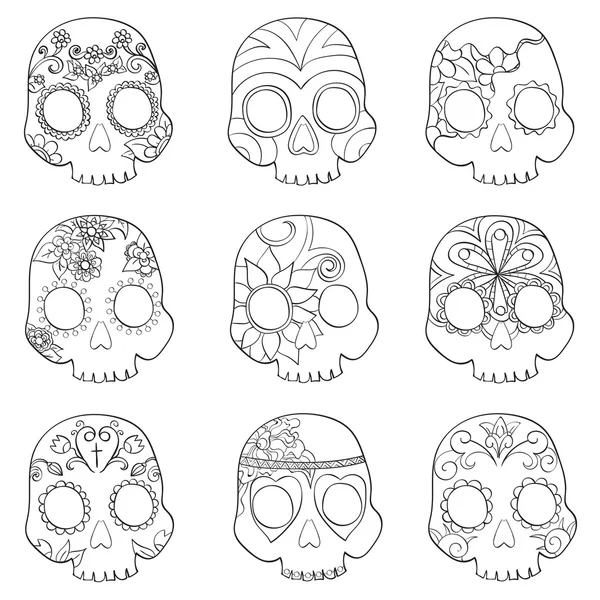 Набор с черепами для празднования Дня мертвых (Dia de los Muertos) — стоковый вектор