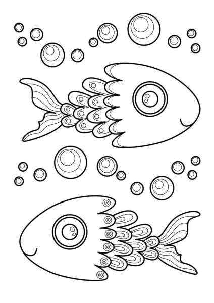 面白い魚でページを着色 ベクトルイラスト — ストックベクタ