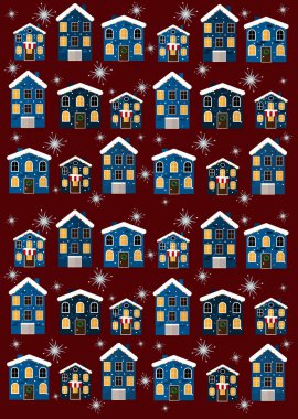 Kırmızı arka planda şehir evleri