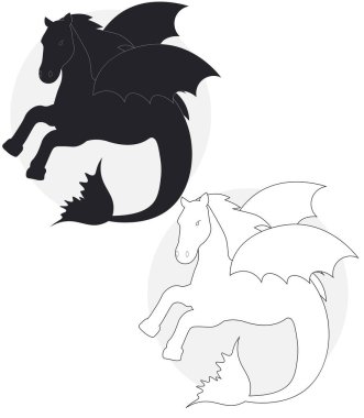 Siyah ve Beyaz Kanatlı Deniz Atı Kelpie İllüstrasyonu