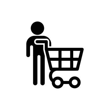 Erkekler el ele alışveriş arabalarını tutuyor. Katı ikon vektör tasarımı web ya da mobil uygulama için iyi