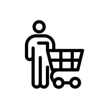 Erkekler el ele alışveriş arabasının ana hatlarını tutuyor ikon vektör tasarımı web veya mobil uygulama için uygun