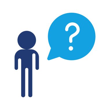 İş adamı ve onun soru işareti Buble sohbet renkli ikon vektör tasarımı Web veya mobil uygulama için iyi