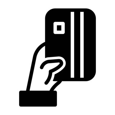 Elde tutulan kredi kartı katı simge vektör tasarımı web veya mobil uygulama için uygundur