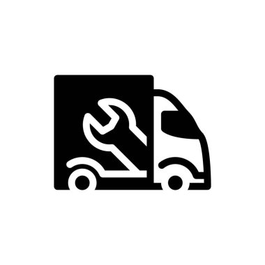 İngiliz anahtarı işareti olan bir kamyon. Katı simge vektör tasarımı web veya mobil uygulama için uygun