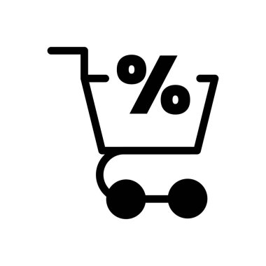 İndirim işareti olan alışveriş şeması katı simge vektör tasarımı web veya mobil uygulama için uygundur