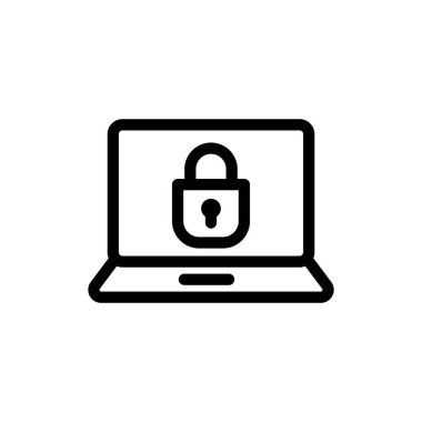 Veri güvenliği ana hatlarının asma kilit sembolüne sahip dizüstü bilgisayar web veya mobil uygulama için iyi bir ikon vektör tasarımı