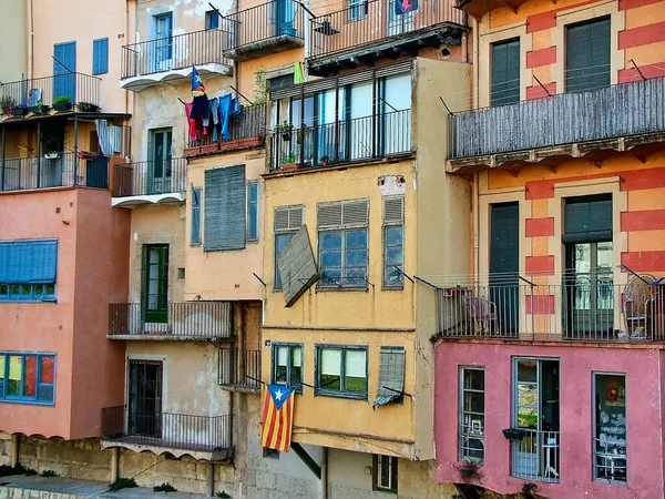 Casas Multicolores Orillas Del Río Onyar Girona Cataluña España — Foto de Stock