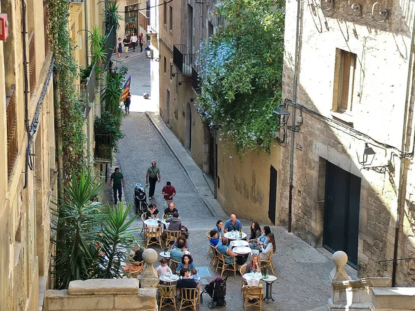 Girona Katalónia Spanyolország 2015 Szeptember Cafe Old Street Napos Meleg — Stock Fotó