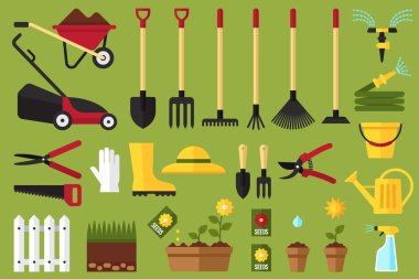 Garden tools icons, flat style