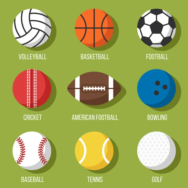 Sport ballen set, vlakke stijl — Stockvector