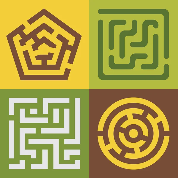 Uppsättning 4 vektor labyrinter, platt stil Royaltyfria illustrationer