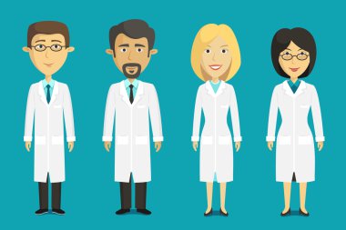 Bilim adamları karakter, erkek ve kadın, düz Stil kümesini.