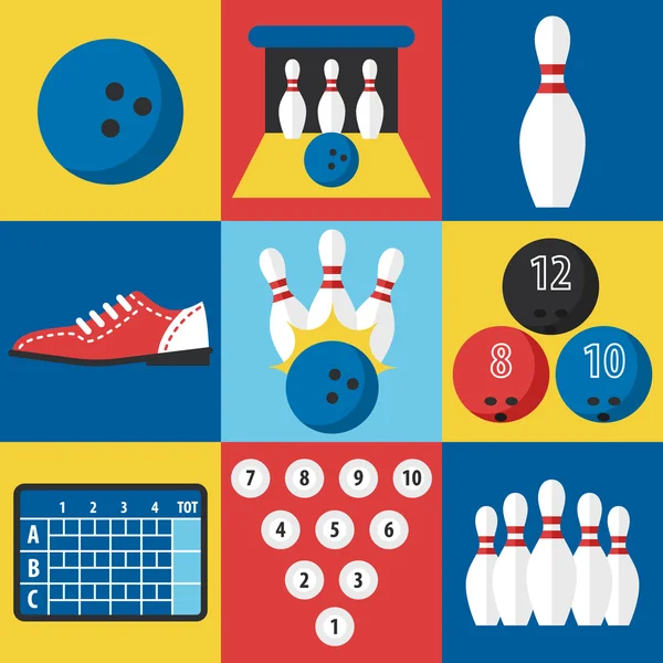 Bowling ikoner, platt stil. — Stock vektor