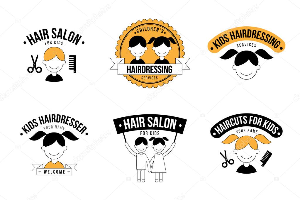 Set of kids hair salon logo graphics