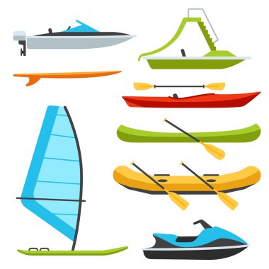 Boat types, flat style illustrations. clipart