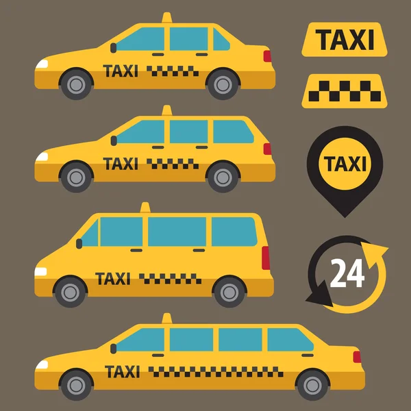 Taxi autotypes, vlakke stijl. — Stockvector