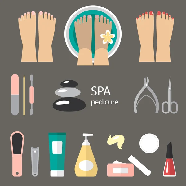 Iconos de pedicura, estilo plano . — Vector de stock