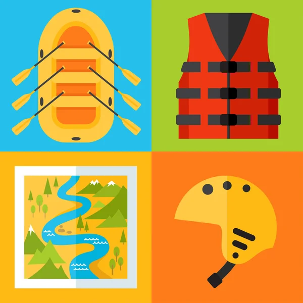 Rafting icons, flat style. — Stock Vector
