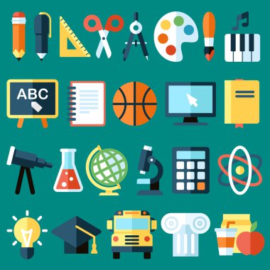 School related objects and icons, flat style