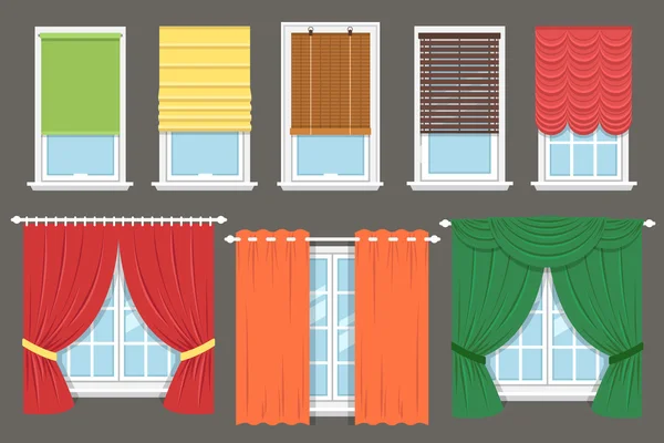 Tipos de tratamento de janela, estilo plano . —  Vetores de Stock