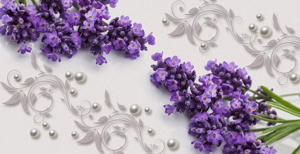 3d wallpaper texture,  lavender and pearls on watercolor paper, delicate flower design