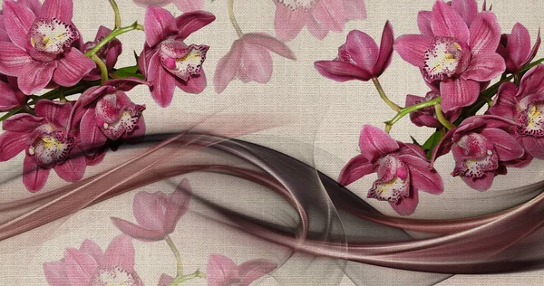 Текстура Обоев Орхидеи Холсте Ткани Текстуры — стоковое фото