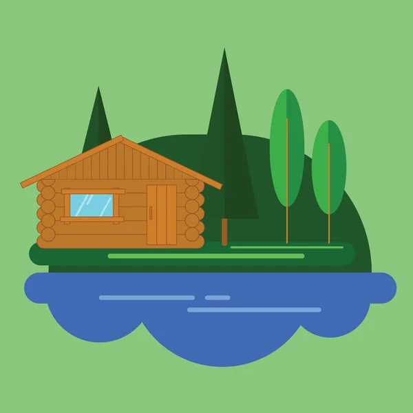 Cabaña en el bosque — Vector de stock