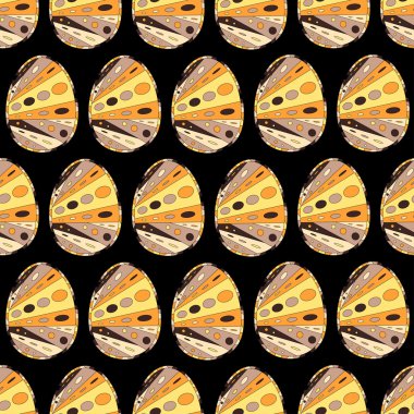 Seamless pattern background with Easter eggs and surreal ornament. Psychedelic mosaic style. Happy Easter.