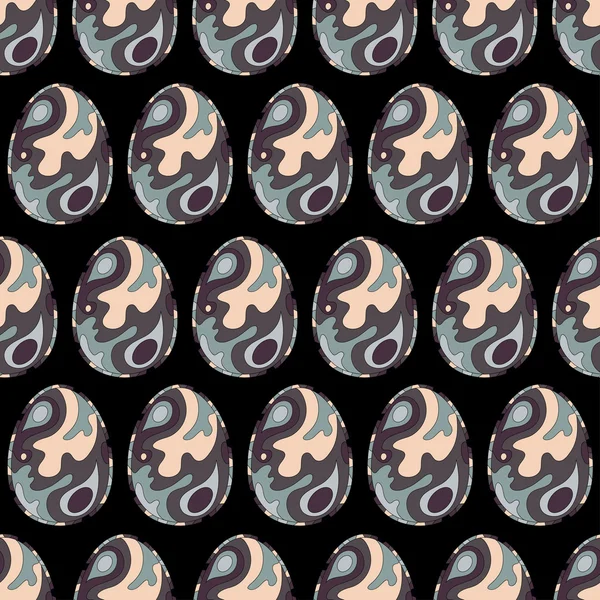 Seamless pattern background with Easter eggs and surreal ornament. Psychedelic mosaic style. Happy Easter.
