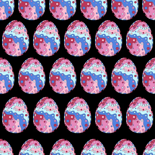 Seamless pattern background with Easter eggs and surreal ornament. Psychedelic mosaic style. Happy Easter.