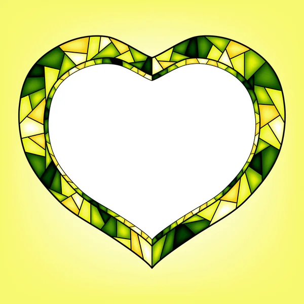 Colorful illustration background, invitation or greeting card template with emerald ornament and frame for the text. Stained glass mosaic style. Happy Valentines Day.
