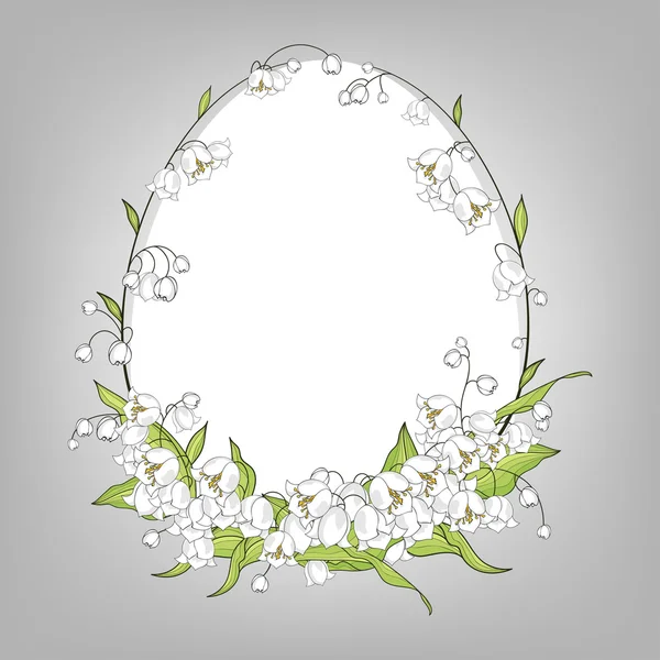 Colorido fondo ilustración, invitación o tarjeta de felicitación plantilla con hermoso huevo de Pascua y lirio de la corona del valle. Ramas de primavera. Feliz Pascua . Gráficos vectoriales