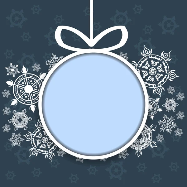 Renkli resimde arka plan, daveti veya tebrik kartı şablon güzel kış kar taneleri ile Noel ağacı topu ve daire çerçeve metin için.