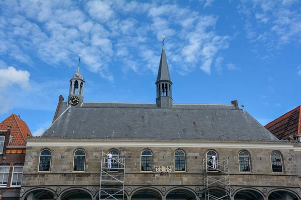 Gereformeerde Kerk Gasthuiskerk Aan Het Havenplein Zierikzee Nederland Met Steigers — Stockfoto