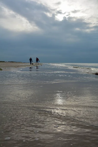 Paseo Nocturno Una Playa Arena Costa Del Mar Del Norte — Foto de Stock