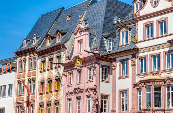 Historic buildings in the old town of Mainz at market square