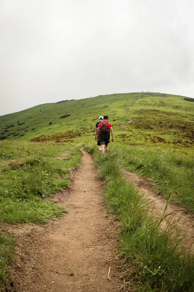 Dois Atletas Treinados Caminham Para Conquistar Montanha Velky Krivan Cordilheira — Fotografia de Stock