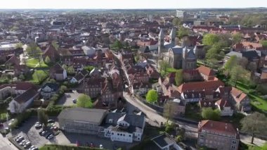 Summer panorama of Viborg, Midtjylland, Denmark. Aerial skyline view of the old town. Viborg ancient cathedral in the middle of Denmark, Traditional danish architecture. Street in Viborg, 