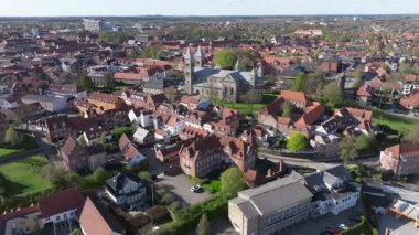 Summer panorama of Viborg, Midtjylland, Denmark. Aerial skyline view of the old town. Viborg ancient cathedral in the middle of Denmark, Traditional danish architecture. Street in Viborg, 
