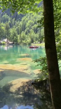 İsviçre 'deki kristal berraklığında Blausee Gölü, suyun o kadar şeffaf ki aşağıda yüzen balıkları görebilirsiniz. Saf dağlık doğa, huzurlu atmosfer ve çarpıcı doğal güzellik. Kandergrund 