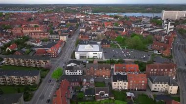 Summer panorama of Viborg, Midtjylland, Denmark. Aerial skyline view of the old town. Viborg ancient cathedral in the middle of Denmark, Traditional danish architecture. Street in Viborg, 