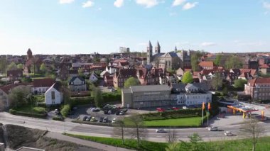 Summer panorama of Viborg, Midtjylland, Denmark. Aerial skyline view of the old town. Viborg ancient cathedral in the middle of Denmark, Traditional danish architecture. Street in Viborg, 