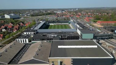 Summer panorama of Viborg, Midtjylland, Denmark. Aerial skyline view of the old town. Viborg ancient cathedral in the middle of Denmark, Traditional danish architecture. Street in Viborg, 