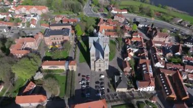 Summer panorama of Viborg, Midtjylland, Denmark. Aerial skyline view of the old town. Viborg ancient cathedral in the middle of Denmark, Traditional danish architecture. Street in Viborg, 