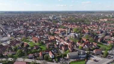 Summer panorama of Viborg, Midtjylland, Denmark. Aerial skyline view of the old town. Viborg ancient cathedral in the middle of Denmark, Traditional danish architecture. Street in Viborg, 