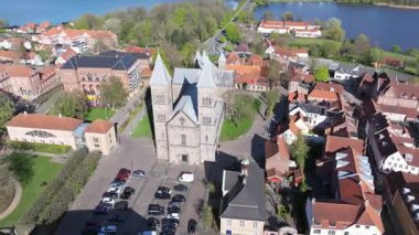 Summer panorama of Viborg, Midtjylland, Denmark. Aerial skyline view of the old town. Viborg ancient cathedral in the middle of Denmark, Traditional danish architecture. Street in Viborg, 