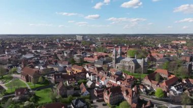 Summer panorama of Viborg, Midtjylland, Denmark. Aerial skyline view of the old town. Viborg ancient cathedral in the middle of Denmark, Traditional danish architecture. Street in Viborg, 