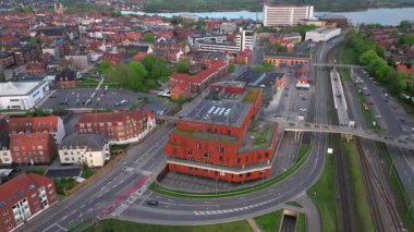 Summer panorama of Viborg, Midtjylland, Denmark. Aerial skyline view of the old town. Viborg ancient cathedral in the middle of Denmark, Traditional danish architecture. Street in Viborg, 