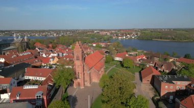 Summer panorama of Viborg, Midtjylland, Denmark. Aerial skyline view of the old town. Viborg ancient cathedral in the middle of Denmark, Traditional danish architecture. Street in Viborg, 